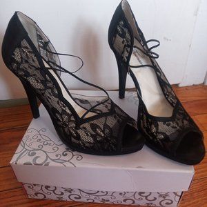 Black Lace, strappy, peeptoe heels